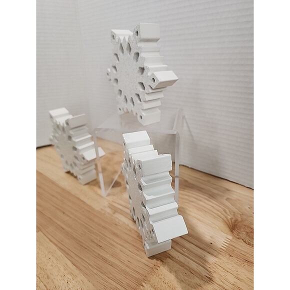 Wooden Snowflake Glitter Decor Farmhouse Winter Snowy Trio 3 Pieces - Picture 4 of 5